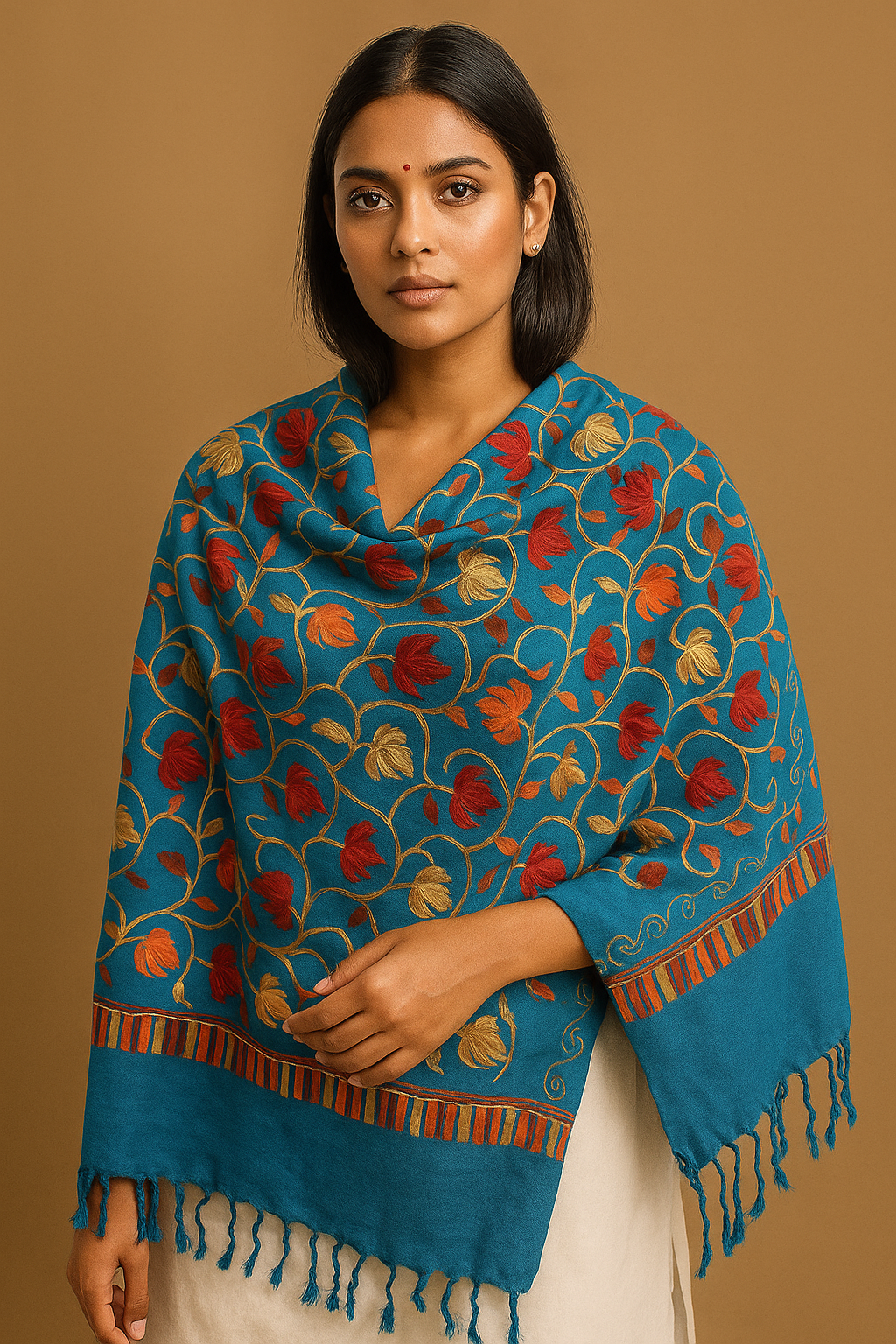 Kashmir Embroidered, Poly Acralic Wool 28"X80" Traditional Ari Embroidery Shawl/Stoles for Women,Ladies,Girls (Copy) (Copy)