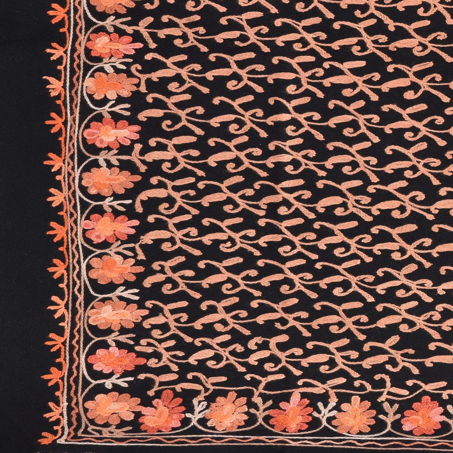 Kashmir Embroidered Floral Pure Wool Shawl | Traditional Aari Hand Embroidery | 28" x 80" Inch