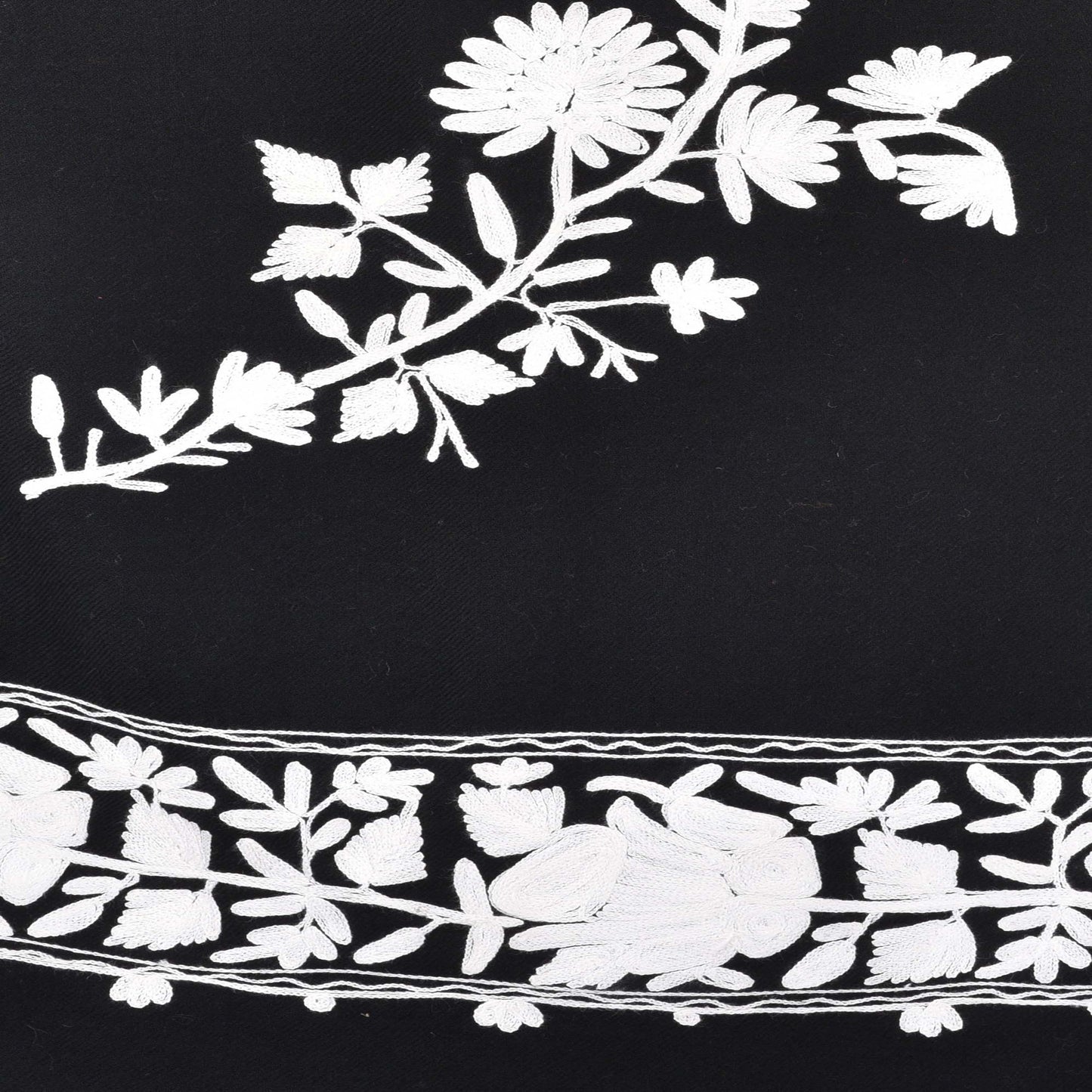 Kashmir Embroidered Floral Pure Wool Shawl | Traditional Aari Hand Embroidery | 28" x 80" Inch