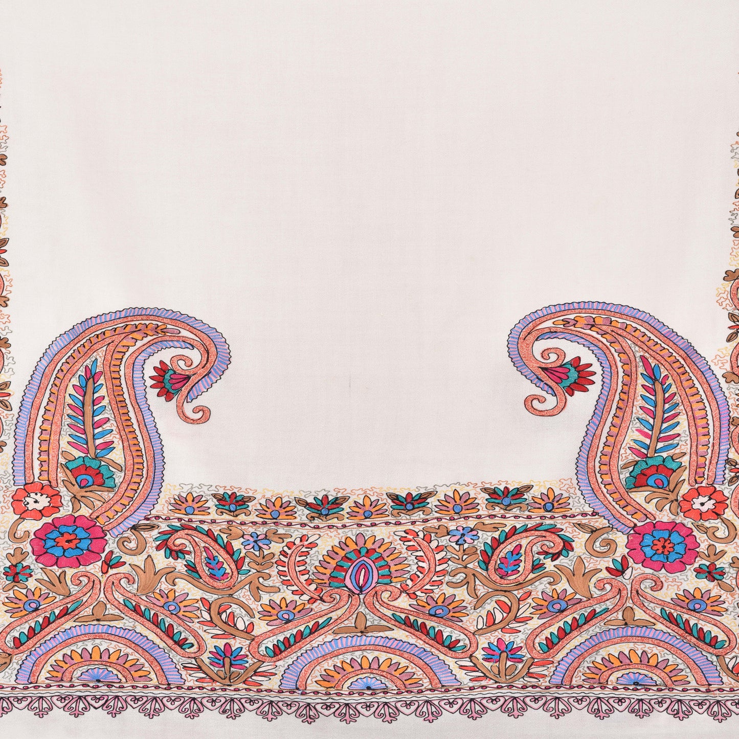 Kashmir Embroidered Floral Pure Wool Shawl | Traditional Aari Hand Embroidery | 28" x 80" Inch