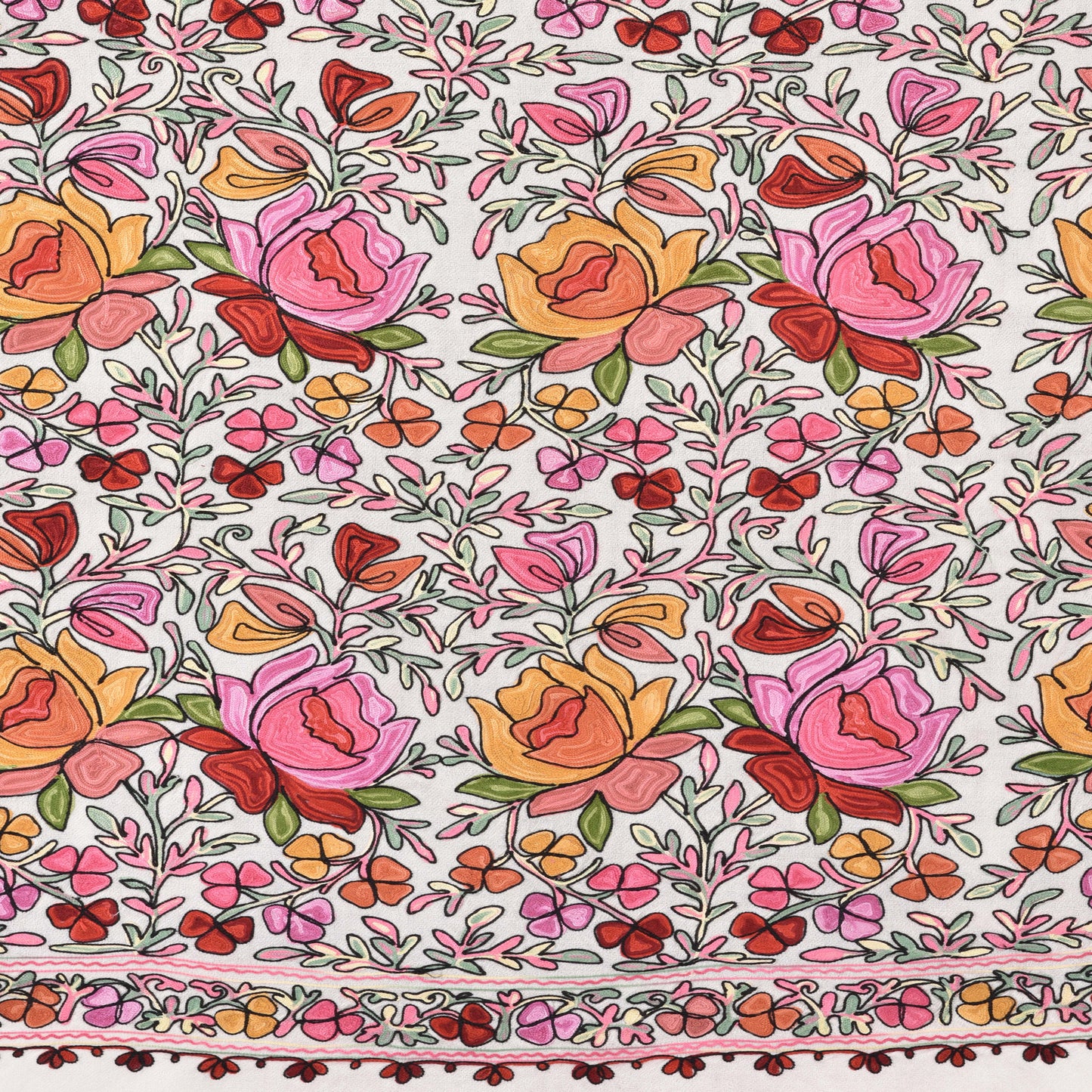 Kashmir Embroidered Floral Pure Wool Shawl | Traditional Aari Hand Embroidery | 28" x 80" Inch
