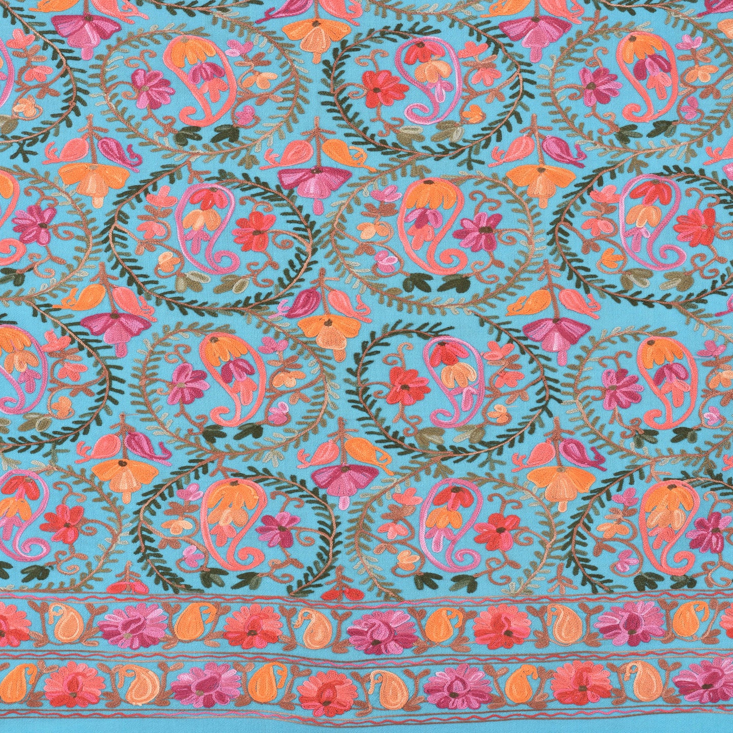 Kashmir Embroidered Floral Pure Wool Shawl | Traditional Aari Hand Embroidery | 28" x 80" Inch