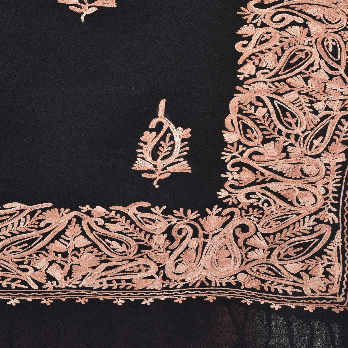Kashmir Embroidered Floral Pure Wool Shawl | Traditional Aari Hand Embroidery | 28" x 80" Inch