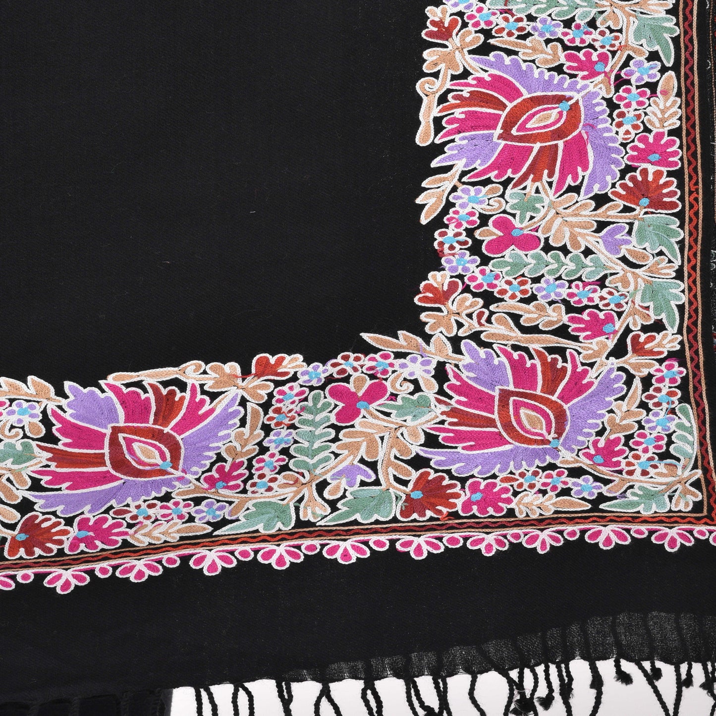 Kashmir Embroidered Floral Pure Wool Shawl | Traditional Aari Hand Embroidery | 28" x 80" Inch