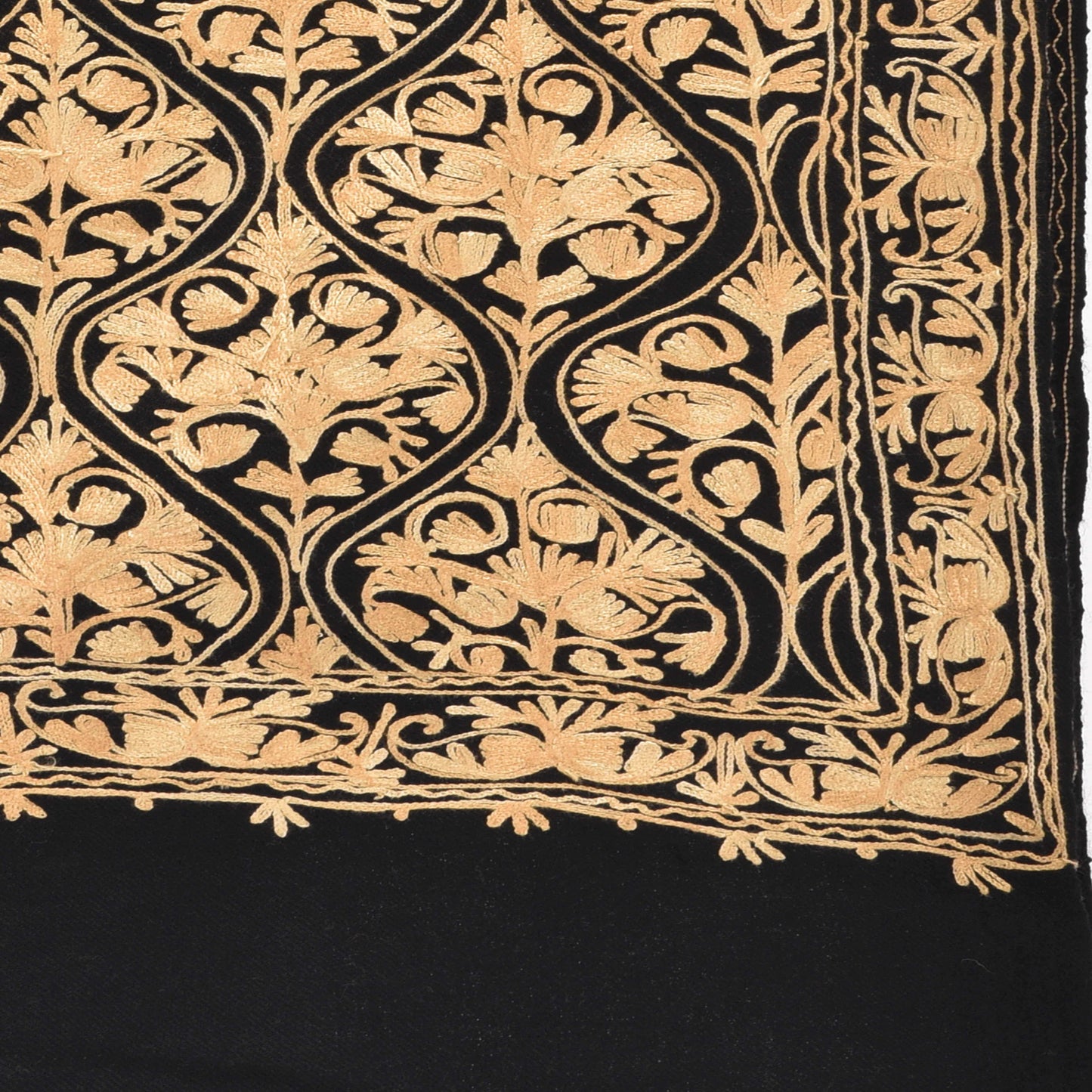 Kashmir Embroidered Floral Pure Wool Shawl | Traditional Aari Hand Embroidery | 28" x 80" Inch