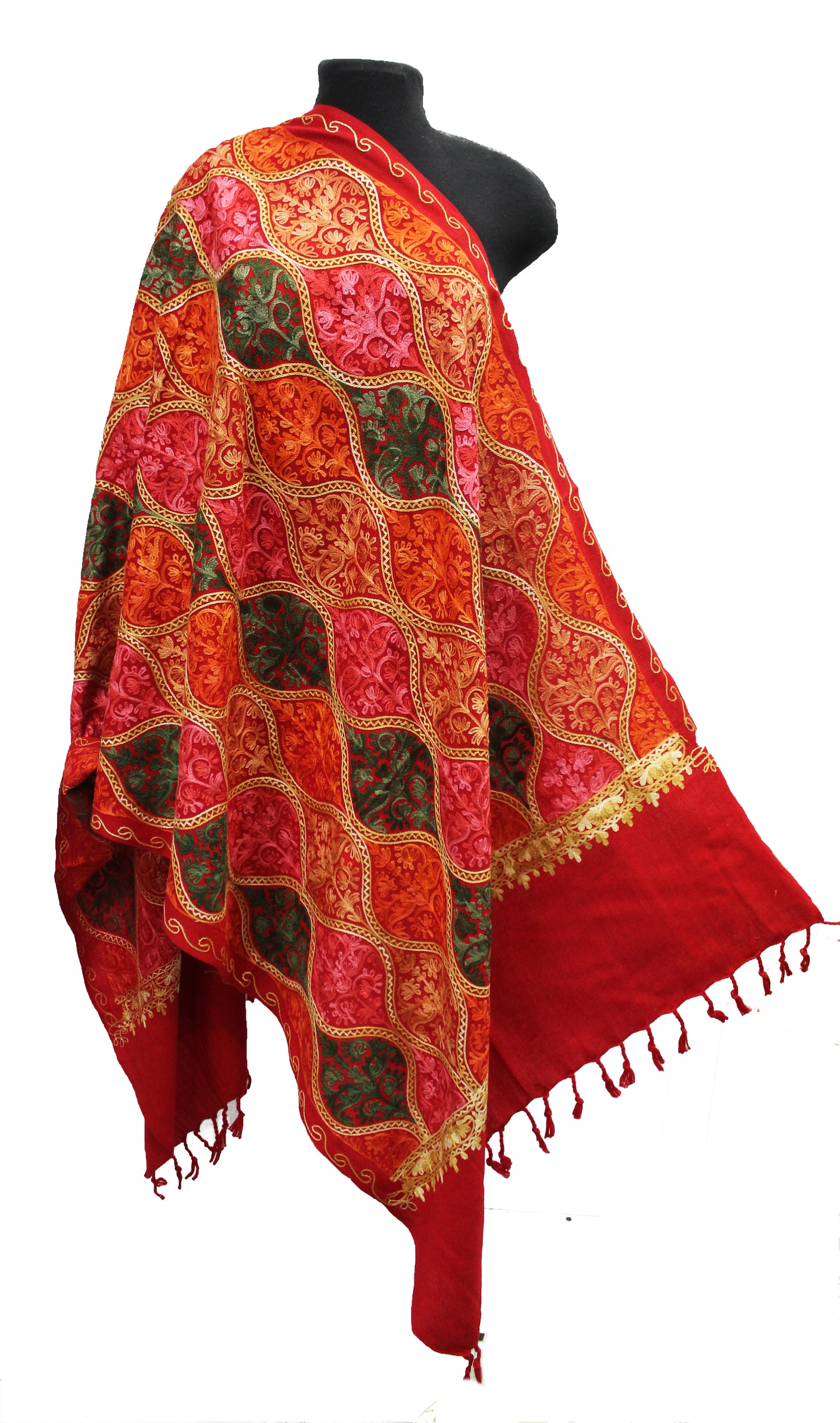 Kashmiri Shawl With Kashmire Embroidery, Indian Shawl, Mulit Color Embroidery Shawl, Aari Embroidery,Shawl Women, Kashmiri Accessory Size -28x80