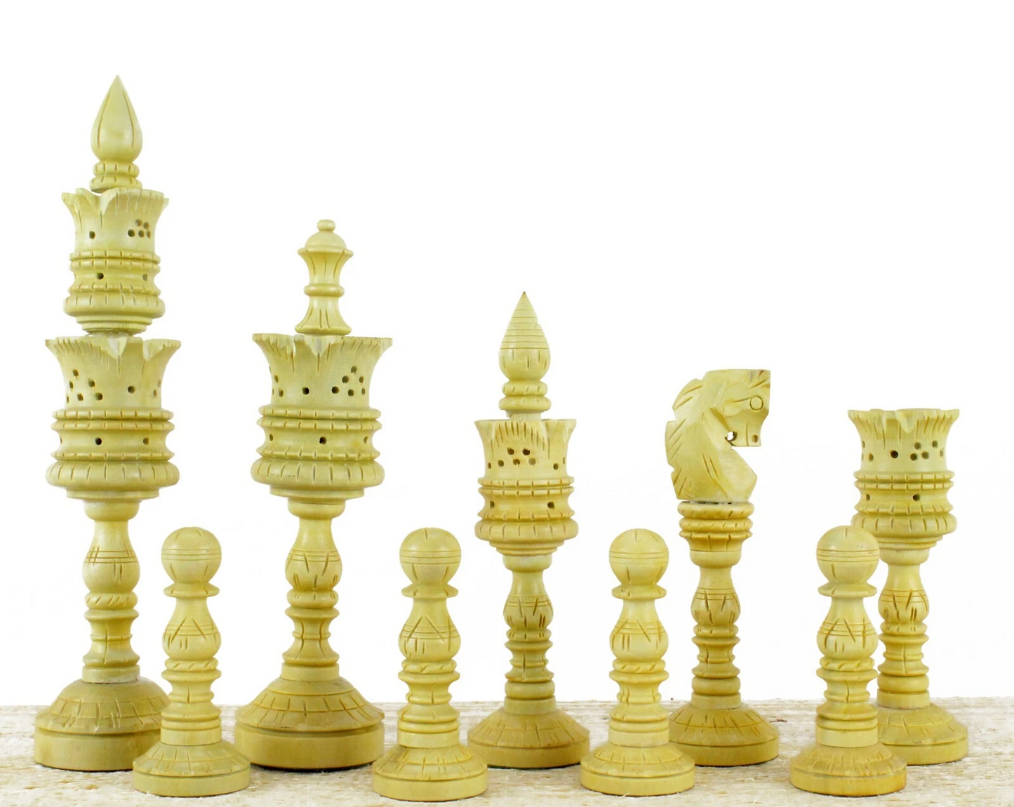 Flower Antique Design Hand Made Wooden Luxury Chess – Pieces Only (8-Inch King)