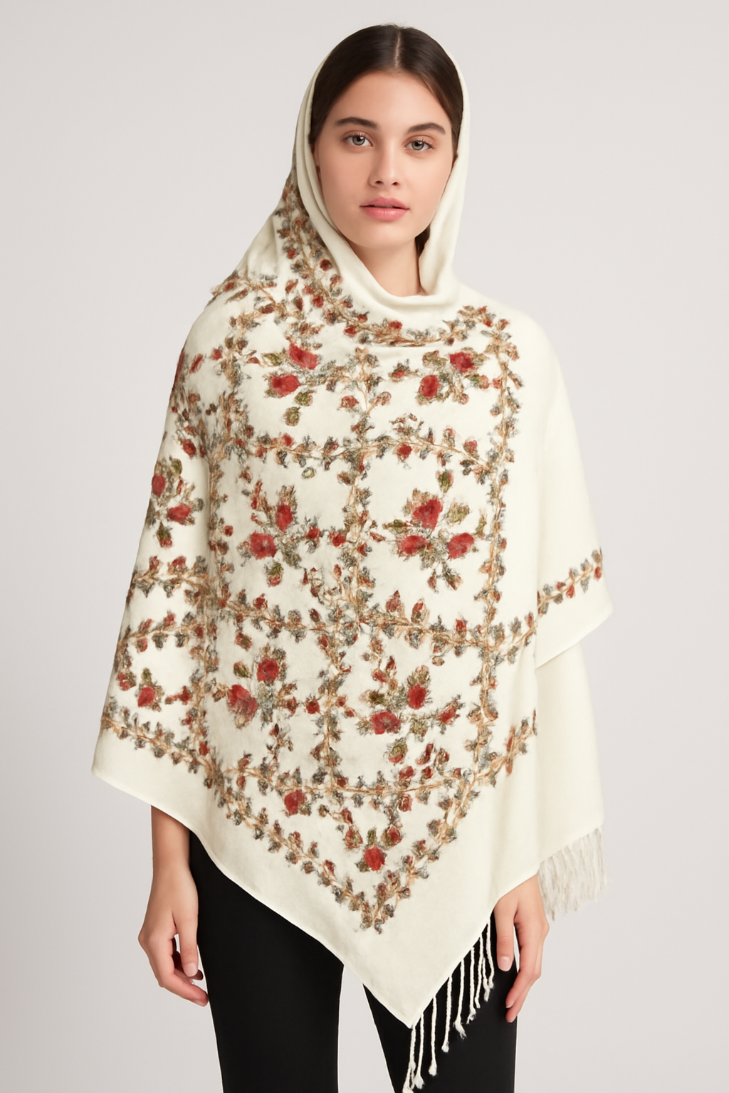 Kashmiri Shawl With Kashmire Embroidery, Indian Shawl, Mulit Color Embroidery Shawl, Aari Embroidery,Shawl Women, Kashmiri Accessory Size -28x80 (Copy)