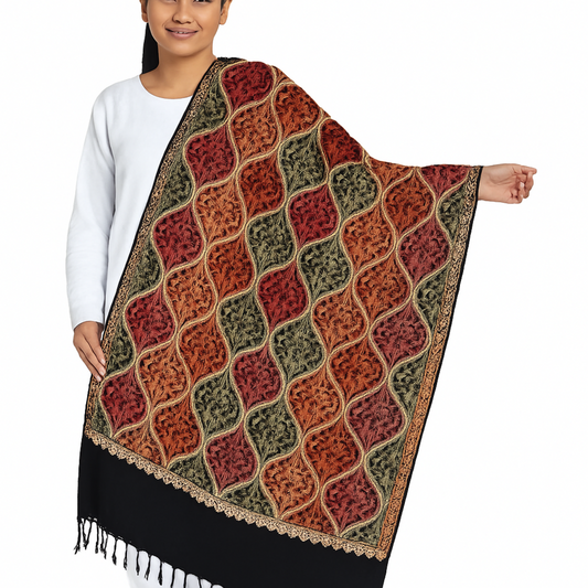 Kashmiri Shawl With Kashmire Embroidery, Indian Shawl, Mulit Color Embroidery Shawl, Aari Embroidery,Shawl Women, Kashmiri Accessory Size -28x80