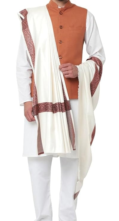 Men's Woven Border Woollen Lohi/Shawl [50" X 100"]