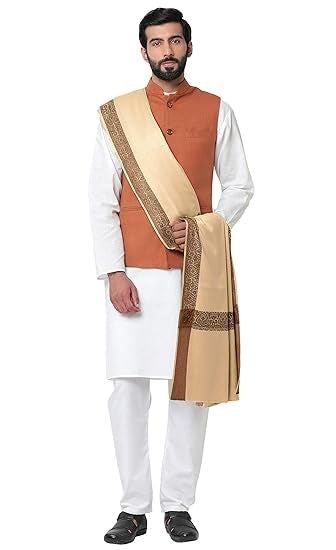 Men's Woven Border Woollen Lohi/Shawl [50" X 100"]