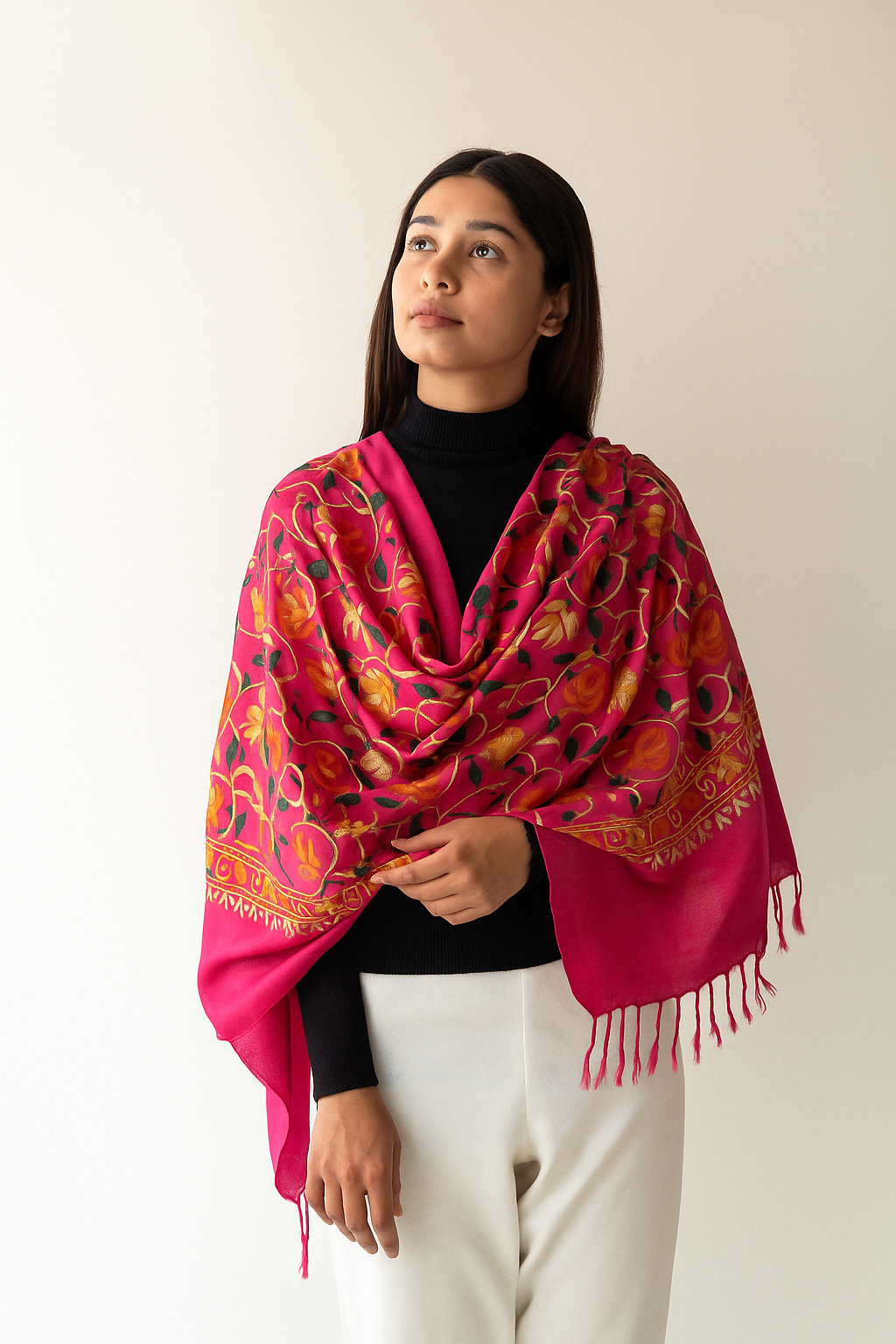 Kashmir Embroidered, Poly Acralic Wool 28"X80" Traditional Ari Embroidery Shawl/Stoles for Women,Ladies,Girls (Copy) (Copy)