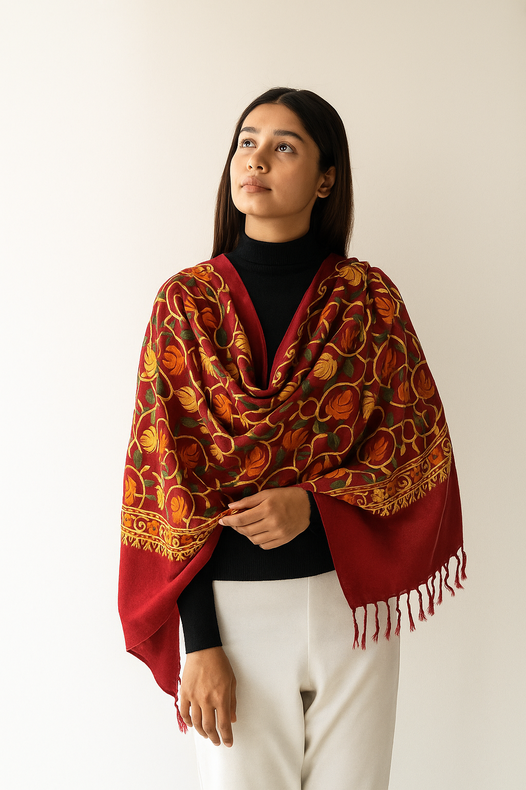 Kashmir Embroidered, Poly Acralic Wool 28"X80" Traditional Ari Embroidery Shawl/Stoles for Women,Ladies,Girls (Copy) (Copy)