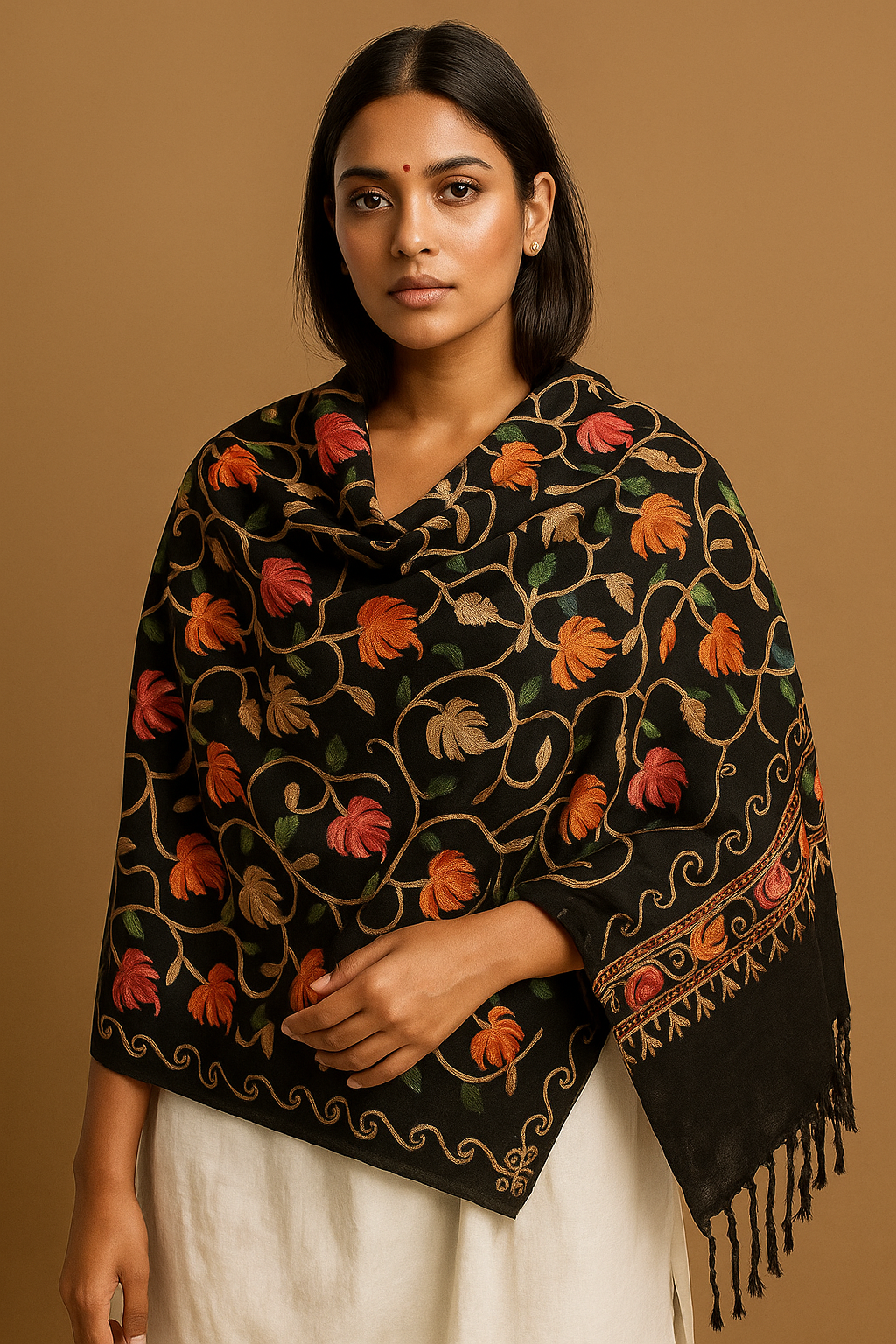 Kashmir Embroidered, Poly Acralic Wool 28"X80" Traditional Ari Embroidery Shawl/Stoles for Women,Ladies,Girls (Copy) (Copy)