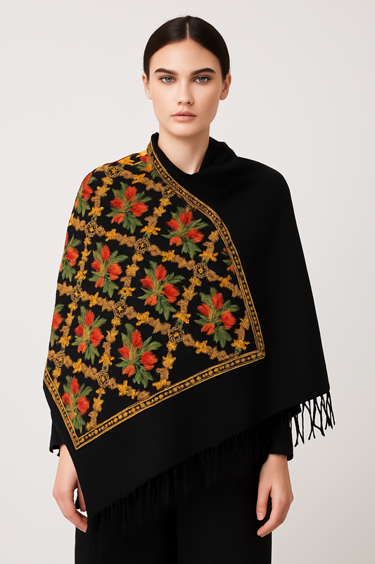 Kashmiri Shawl With Kashmire Embroidery, Indian Shawl, Mulit Color Embroidery Shawl, Aari Embroidery,Shawl Women, Kashmiri Accessory Size -28x80
