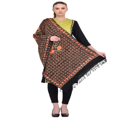 Kashmir Embroidered Floral Pure Wool Shawl | Traditional Aari Hand Embroidery | 28" x 80" Inch