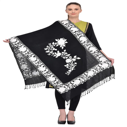 Kashmir Embroidered Floral Pure Wool Shawl | Traditional Aari Hand Embroidery | 28" x 80" Inch