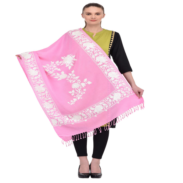 Kashmir Embroidered Floral Pure Wool Shawl | Traditional Aari Hand Embroidery | 28" x 80" Inch