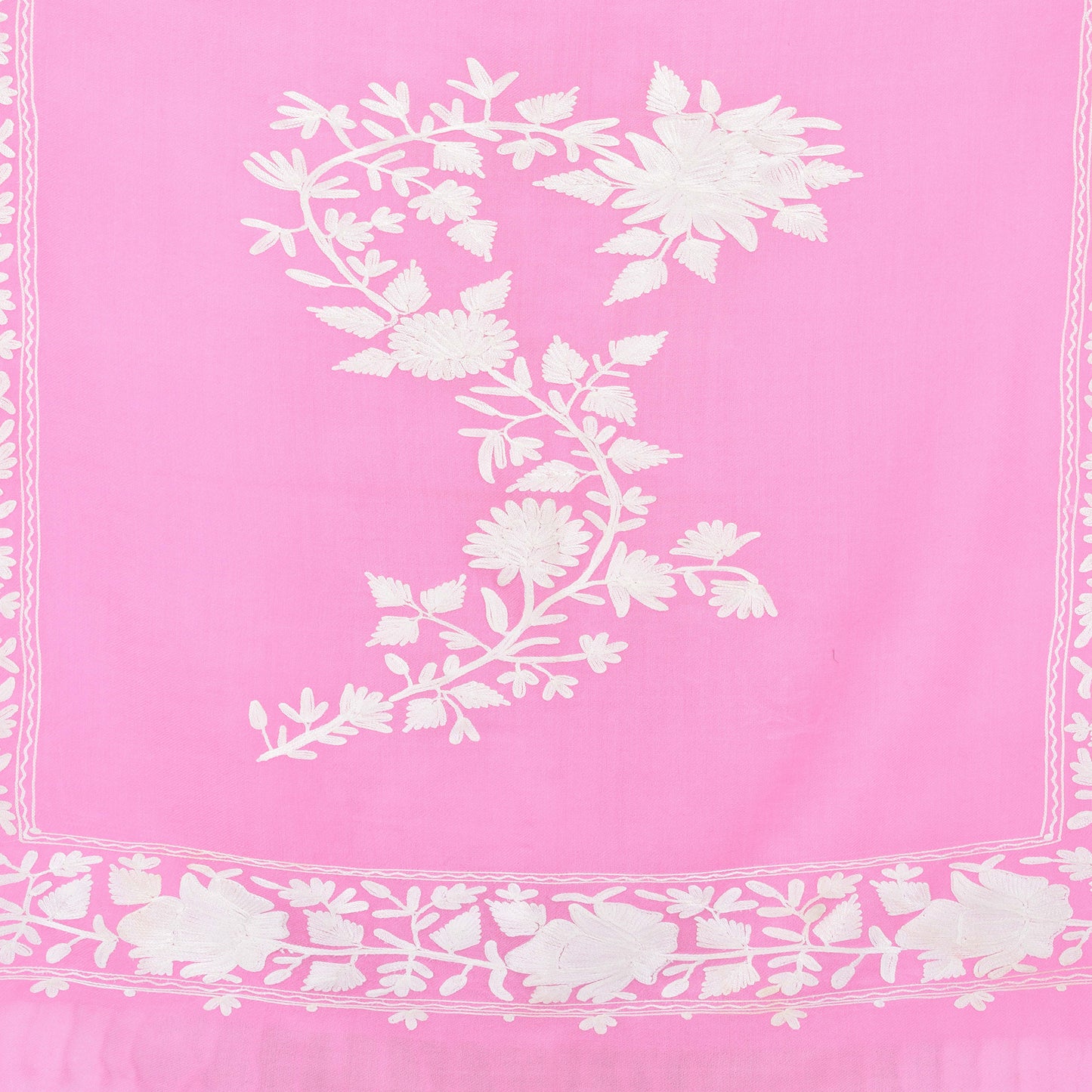 Kashmir Embroidered Floral Pure Wool Shawl | Traditional Aari Hand Embroidery | 28" x 80" Inch