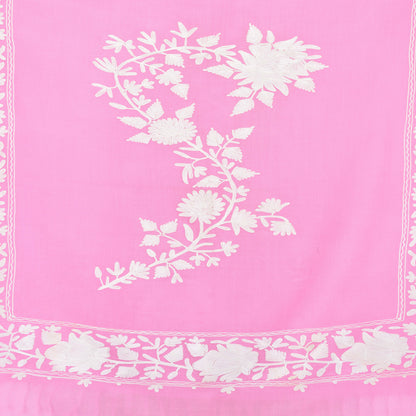 Kashmir Embroidered Floral Pure Wool Shawl | Traditional Aari Hand Embroidery | 28" x 80" Inch