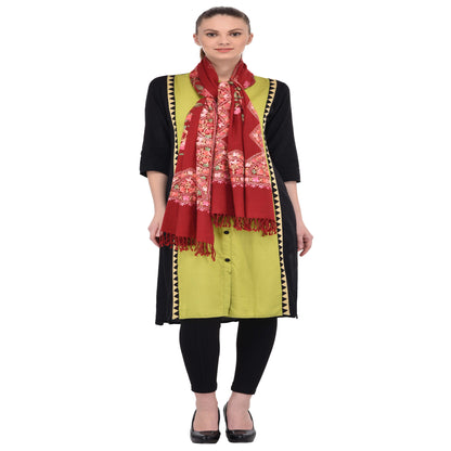 Kashmir Embroidered Floral Pure Wool Shawl | Traditional Aari Hand Embroidery | 28" x 80" Inch