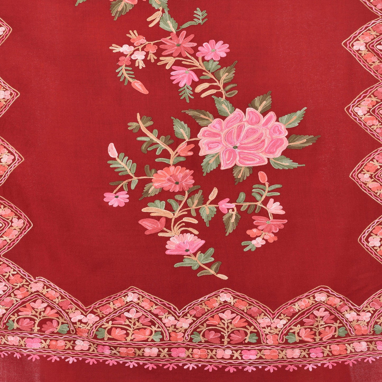 Kashmir Embroidered Floral Pure Wool Shawl | Traditional Aari Hand Embroidery | 28" x 80" Inch