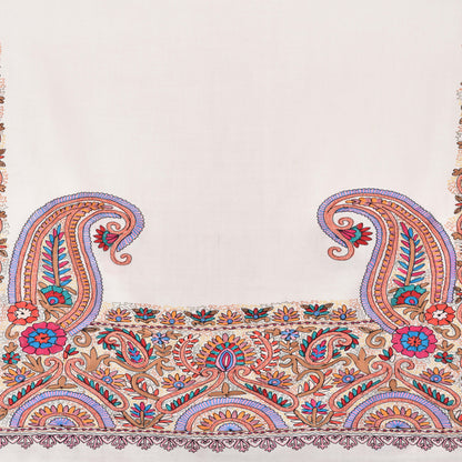 Kashmir Embroidered Floral Pure Wool Shawl | Traditional Aari Hand Embroidery | 28" x 80" Inch