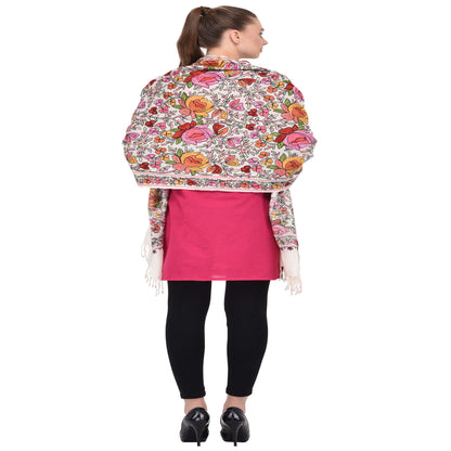Kashmir Embroidered Floral Pure Wool Shawl | Traditional Aari Hand Embroidery | 28" x 80" Inch