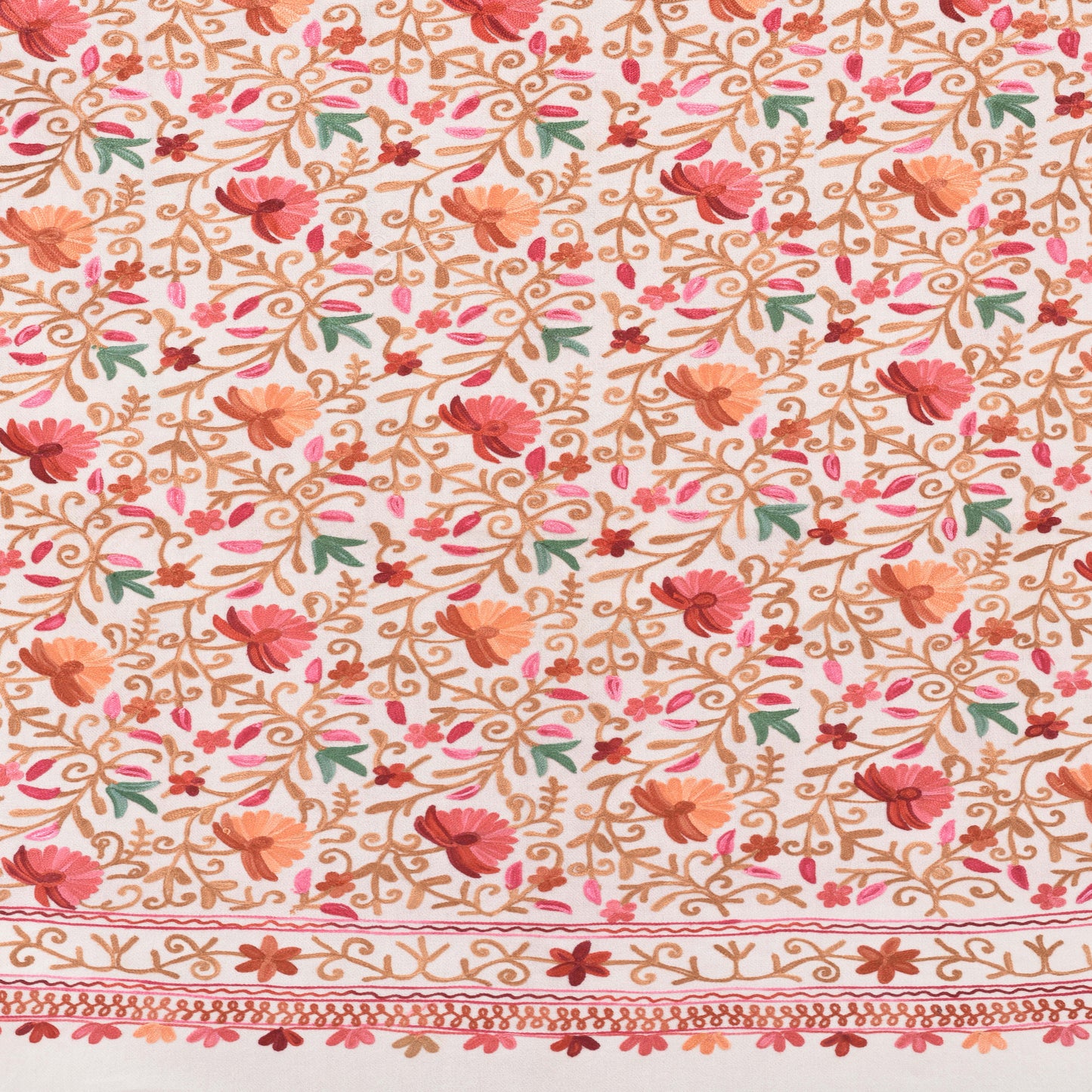 Kashmir Embroidered Floral Pure Wool Shawl | Traditional Aari Hand Embroidery | 28" x 80" Inch