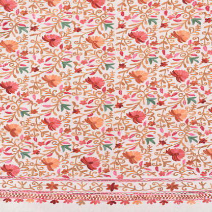 Kashmir Embroidered Floral Pure Wool Shawl | Traditional Aari Hand Embroidery | 28" x 80" Inch