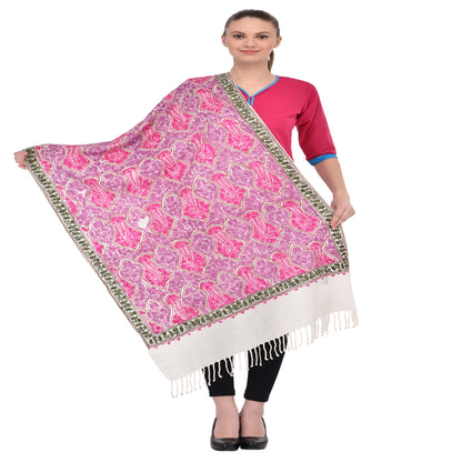 Kashmir Embroidered Floral Pure Wool Shawl | Traditional Aari Hand Embroidery | 28" x 80" Inch