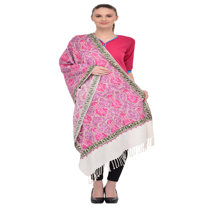 Kashmir Embroidered Floral Pure Wool Shawl | Traditional Aari Hand Embroidery | 28" x 80" Inch