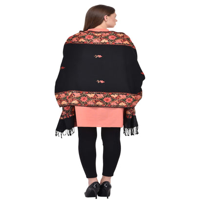 Kashmir Embroidered Floral Pure Wool Shawl | Traditional Aari Hand Embroidery | 28" x 80" Inch