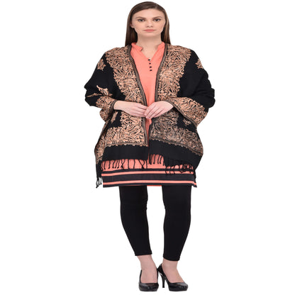 Kashmir Embroidered Floral Pure Wool Shawl | Traditional Aari Hand Embroidery | 28" x 80" Inch
