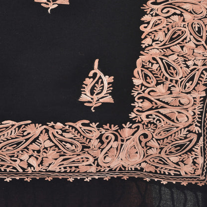 Kashmir Embroidered Floral Pure Wool Shawl | Traditional Aari Hand Embroidery | 28" x 80" Inch