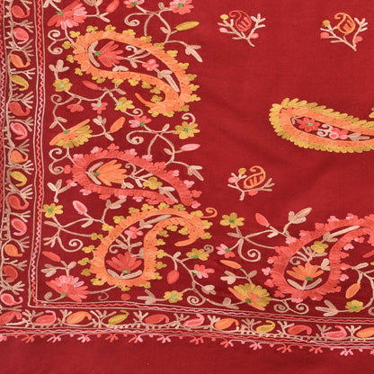 Kashmir Embroidered Floral Pure Wool Shawl | Traditional Aari Hand Embroidery | 28" x 80" Inch