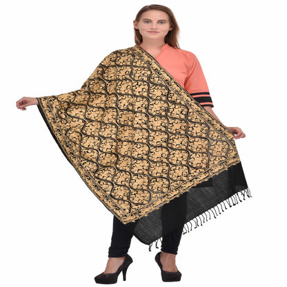 Kashmir Embroidered Floral Pure Wool Shawl | Traditional Aari Hand Embroidery | 28" x 80" Inch