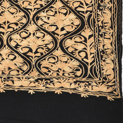 Kashmir Embroidered Floral Pure Wool Shawl | Traditional Aari Hand Embroidery | 28" x 80" Inch