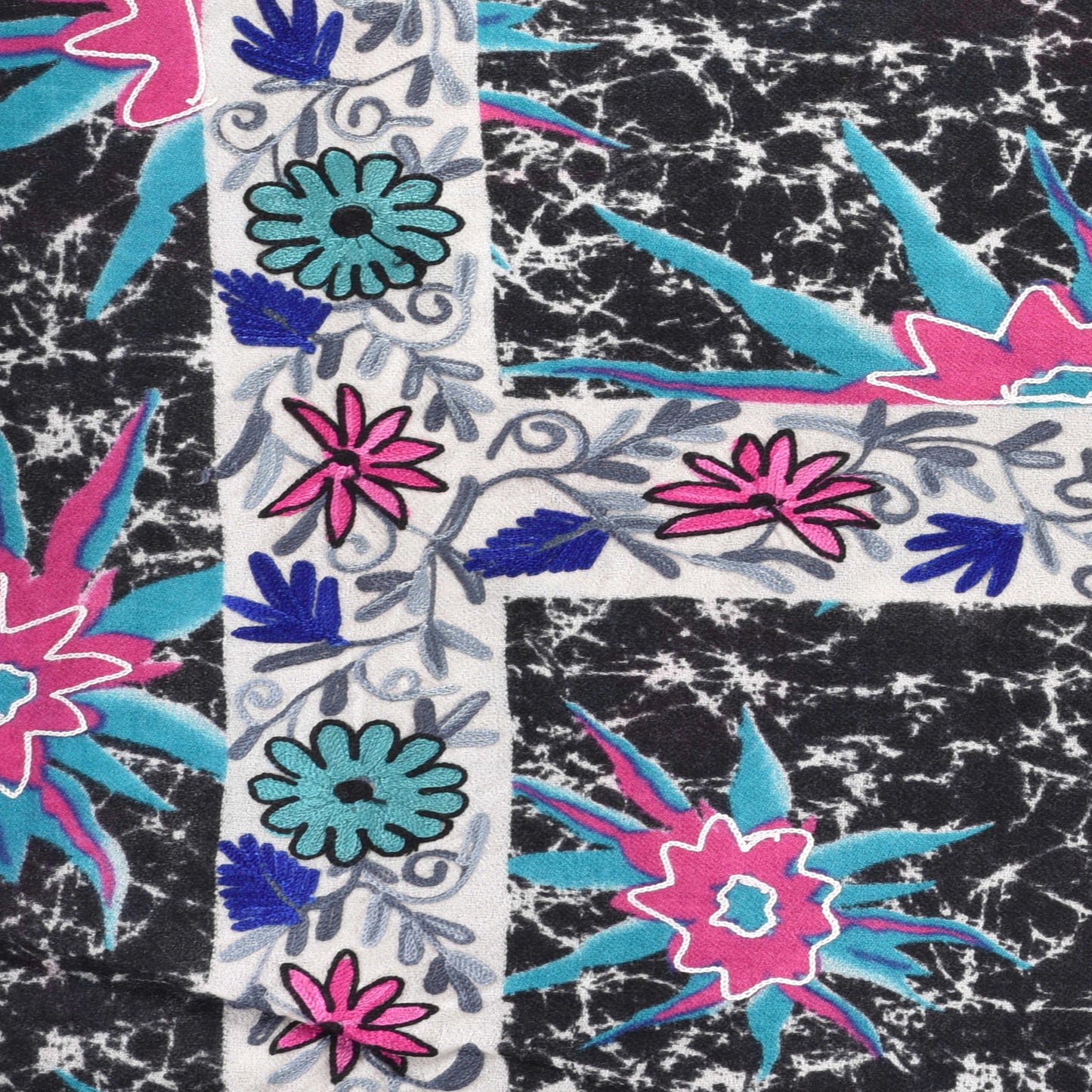 Kashmir Printed Stole with Embroidered Floral Design | Pure Wool Shawl | Traditional Aari Hand Embroidery | 28" x 80" Inch