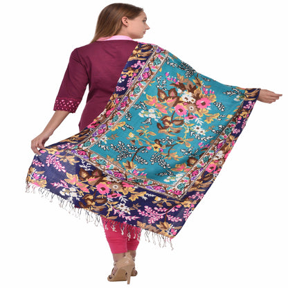 Kashmir Embroidered Floral Pure Wool Shawl | Traditional Aari Hand Embroidery | 28" x 80" Inch