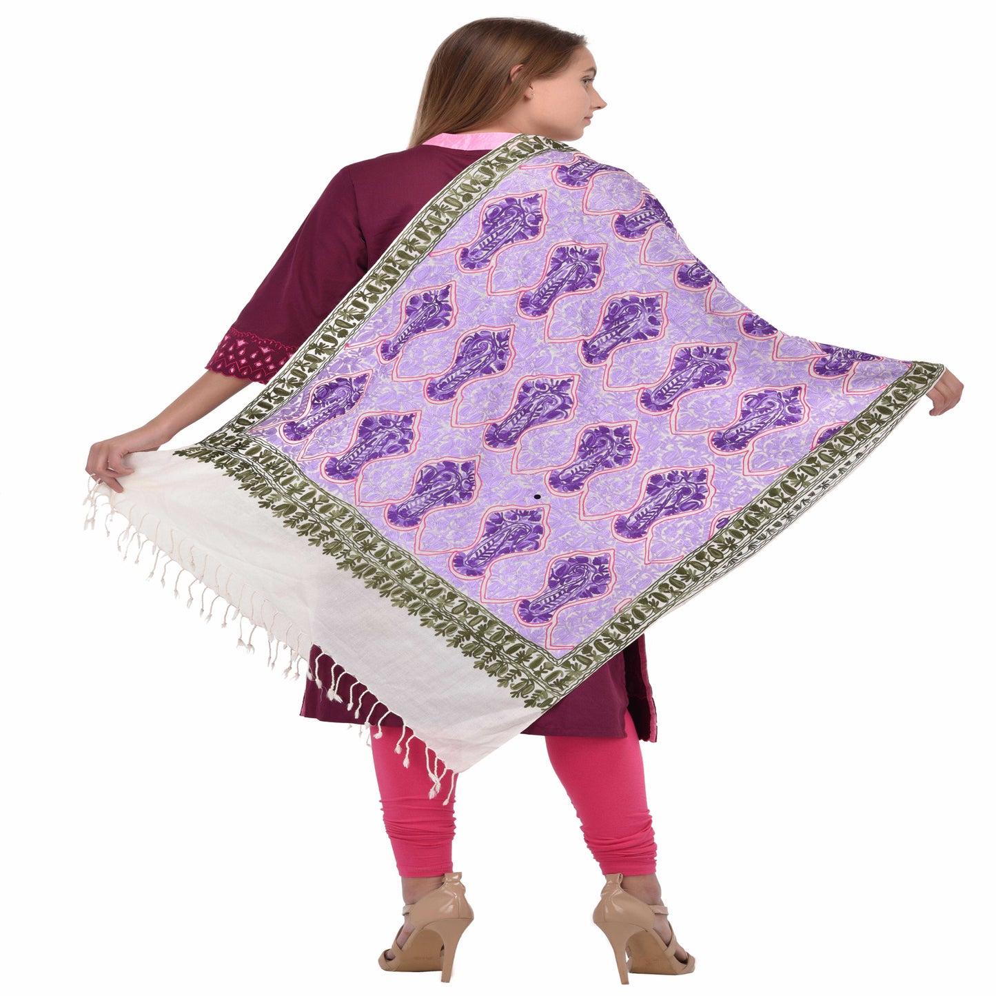 Kashmir Embroidered Floral Pure Wool Shawl | Traditional Aari Hand Embroidery | 28" x 80" Inch