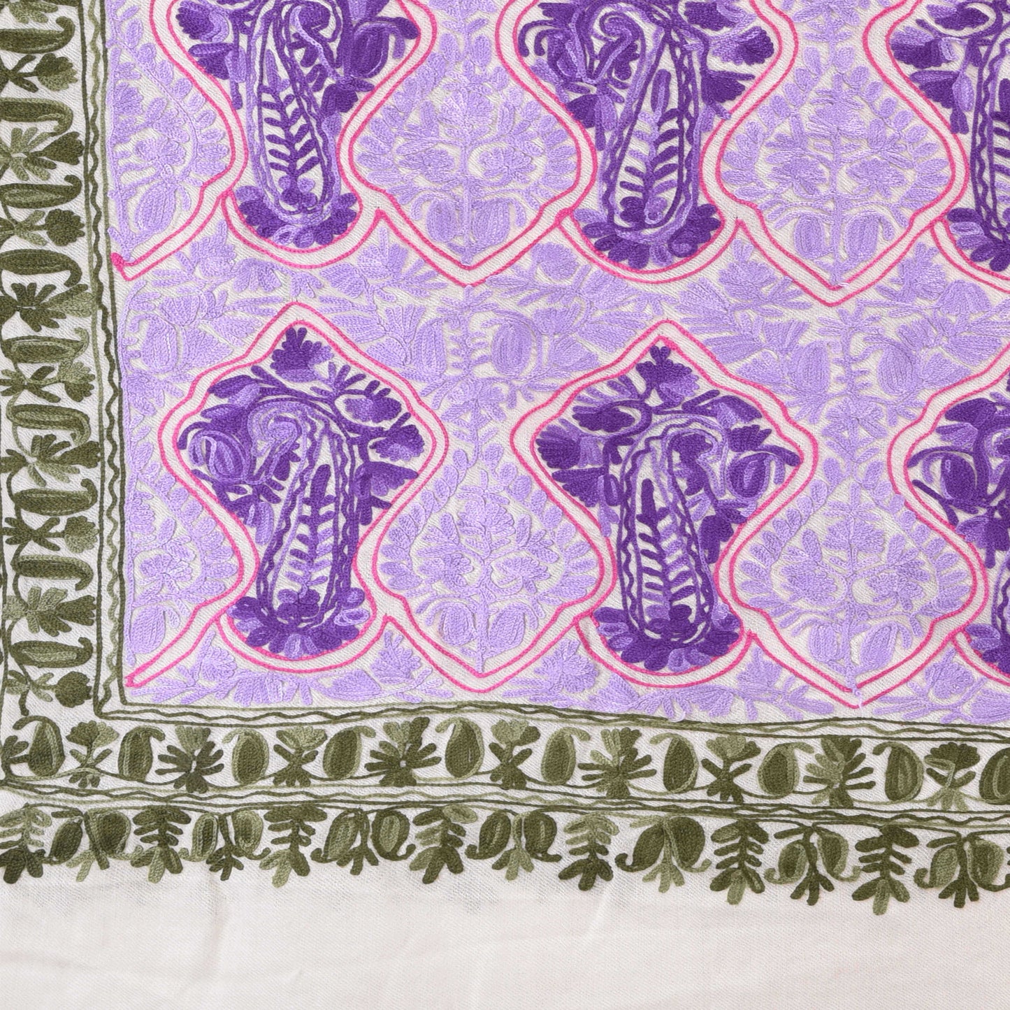 Kashmir Embroidered Floral Pure Wool Shawl | Traditional Aari Hand Embroidery | 28" x 80" Inch