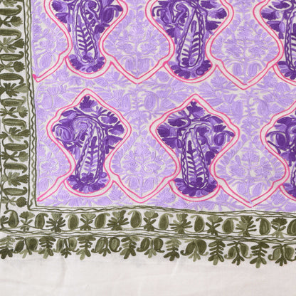 Kashmir Embroidered Floral Pure Wool Shawl | Traditional Aari Hand Embroidery | 28" x 80" Inch