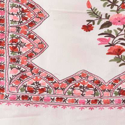 Kashmir Embroidered Floral Pure Wool Shawl | Traditional Aari Hand Embroidery | 28" x 80" Inch