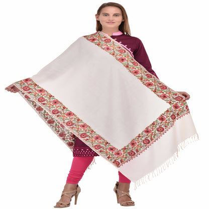 Kashmir Embroidered Floral Pure Wool Shawl | Traditional Aari Hand Embroidery | 28" x 80" Inch