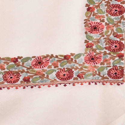 Kashmir Embroidered Floral Pure Wool Shawl | Traditional Aari Hand Embroidery | 28" x 80" Inch