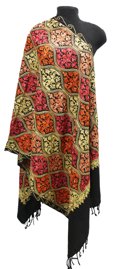 Kashmiri Shawl With Kashmire Embroidery, Indian Shawl, Mulit Color Embroidery Shawl, Aari Embroidery,Shawl Women, Kashmiri Accessory Size -28x80