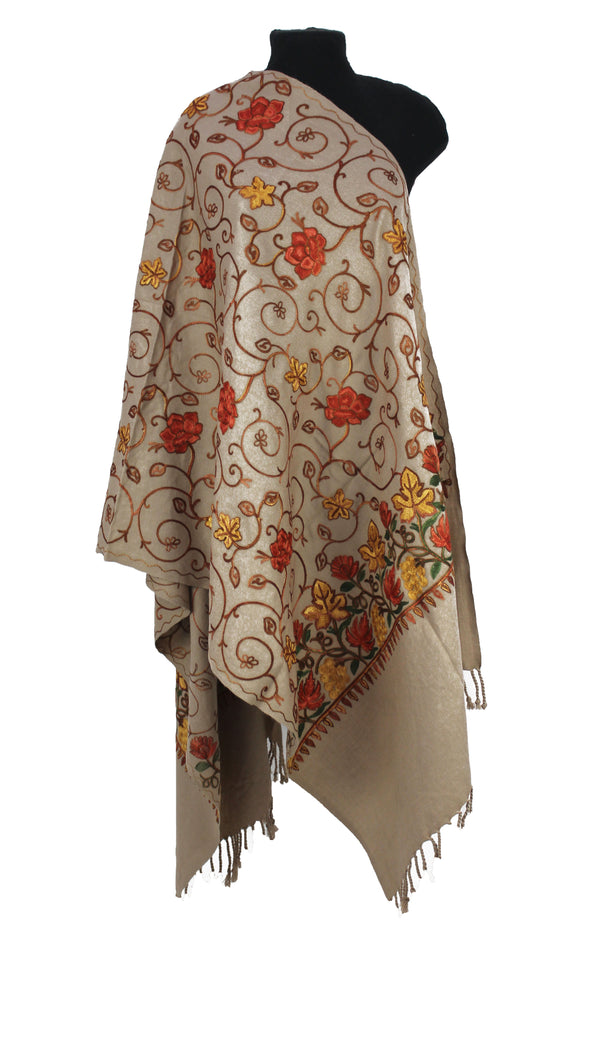 Kashmiri Shawl With Kashmire Embroidery, Indian Shawl, Mulit Color Embroidery Shawl, Aari Embroidery,Shawl Women, Kashmiri Accessory Size -28x80