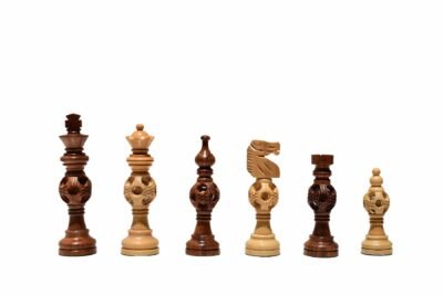 Ushans Heritage Concentric Series – Luxury Wooden Chessmen in Boxwood & Sheesham (5" King, Pieces Only)