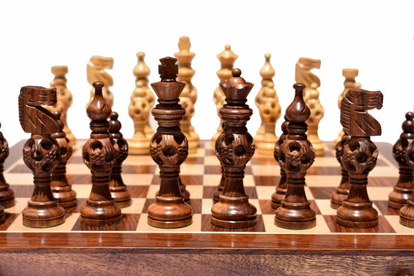 Ushans Heritage Concentric Series – Luxury Wooden Chessmen in Boxwood & Sheesham (5" King, Pieces Only)